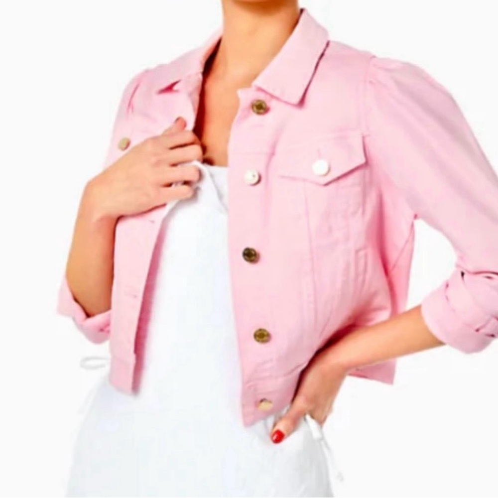 Lilly Pulitzer Laylani Denim Jacket Calla Lilly Pink L. NWT